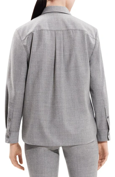 Shop Theory Virgin Wool Button-up Shirt In New Light Heather