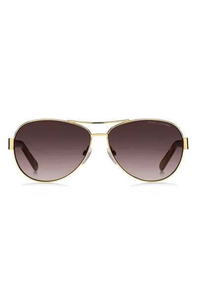 Shop Marc Jacobs 60mm Aviator Sunglasses In Gold Havana/ Brown Gradient
