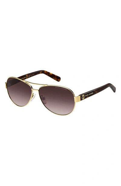 Shop Marc Jacobs 60mm Aviator Sunglasses In Gold Havana/ Brown Gradient