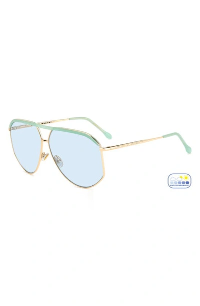 Shop Isabel Marant 64mm Oversize Aviator Sunglasses In Gold Green/ Azu Phtcromatic