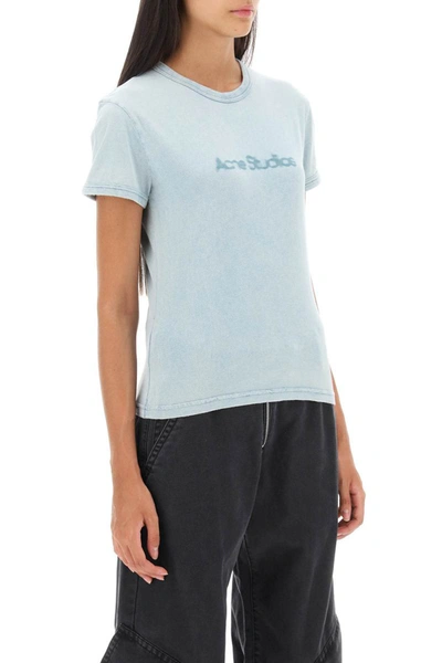 Shop Acne Studios T-shirt With Faded Logo In Blue