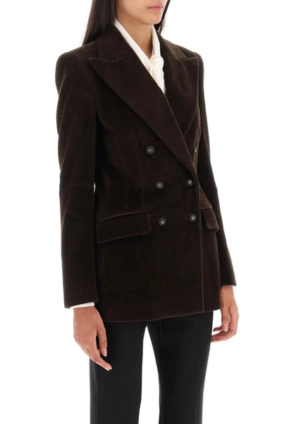 Shop Dolce & Gabbana Double-breasted Corduroy Jacket In Brown