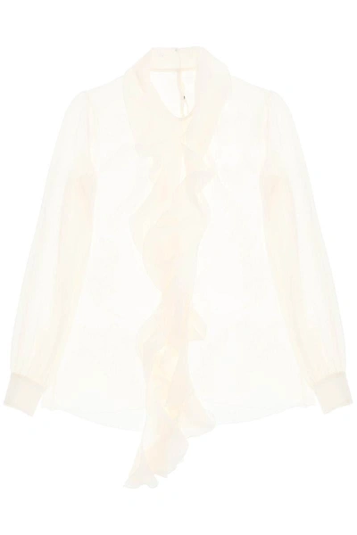 Shop Dolce & Gabbana Silk-georgette Blouse With Ruffles In White