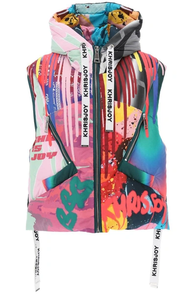 Shop Khrisjoy Graffiti Print Iconic Down Vest In Multicolor