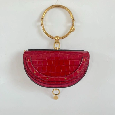 Pre-owned Chloé Red Crocodile Leather Nile Bracelet Minaudiere Crossbody Bag