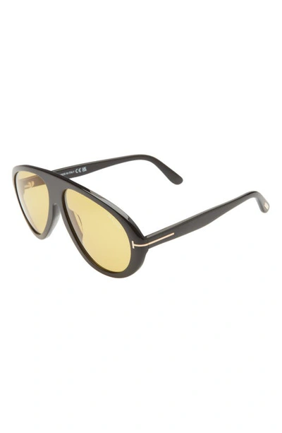 Shop Tom Ford Camillo 60mm Pilot Sunglasses In Shiny Black / Brown Lenses