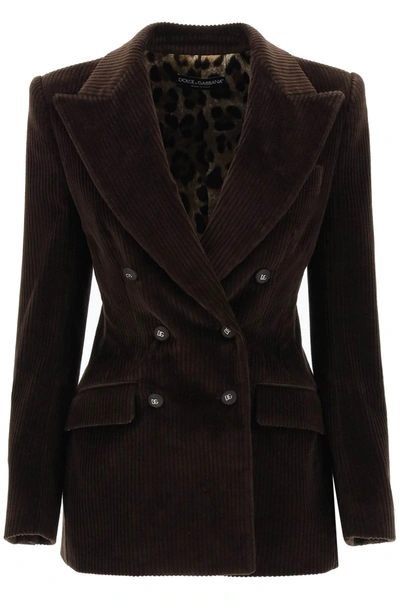 Shop Dolce & Gabbana Double Breasted Corduroy Jacket In Brown