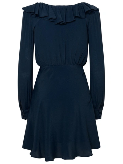 Shop Alessandra Rich Blue Silk Blend Dress In Navy