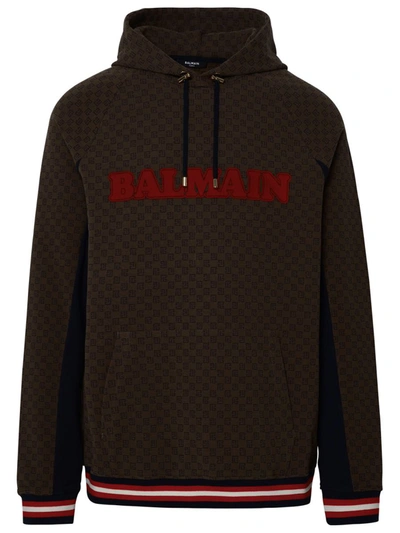 Shop Balmain Brown Cotton Blend Sweatshirt