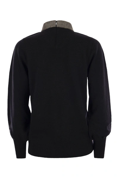 Shop Fabiana Filippi V-neck Sweater With Necklace In Black