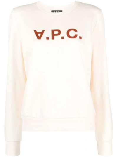 Shop Apc A.p.c. Cotton Sweatshirt With Logo In Cream