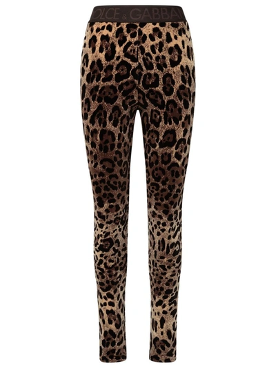 Shop Dolce & Gabbana Two-tone Charmeuse Leggings In Brown