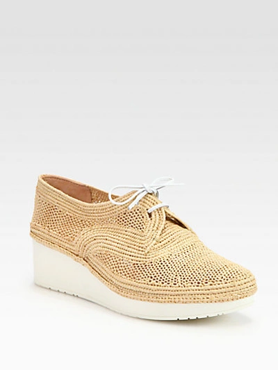 Robert Clergerie Vicoleg Woven Raffia Lace-up Wedges In Natural