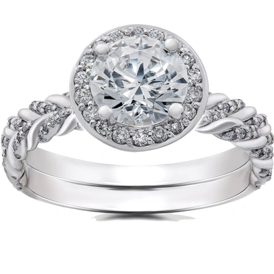Shop Pompeii3 1 Ct Lab Grown Diamond Mckenna Halo Engagement Ring & Matching Band 14k Gold In Silver