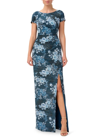 Shop Adrianna Papell Womens Metalic Maxi Evening Dress In Blue
