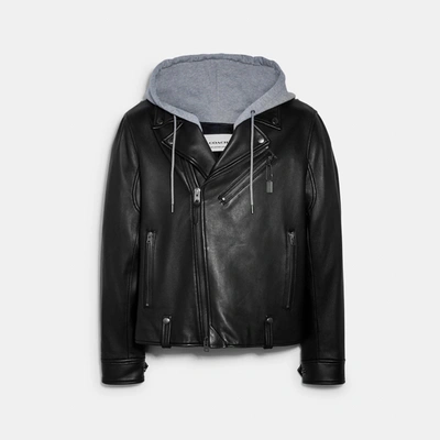 Shop Coach Outlet Leather Moto Jacket In Black