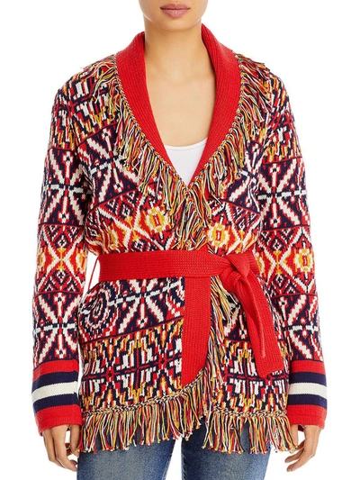 Shop Mother Womens Cotton Geometric Cardigan Sweater In Red