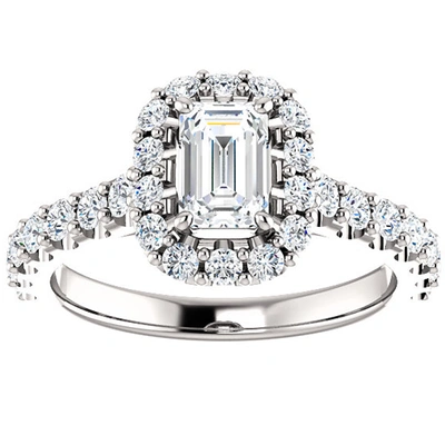 Pompeii3 1 3/4 Ct Emerald Diamond Halo Engagement Ring 14k White Gold In Silver