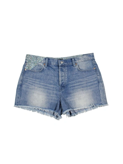 Shop 7 For All Mankind Womens Denim Mini High-waist Shorts In Blue