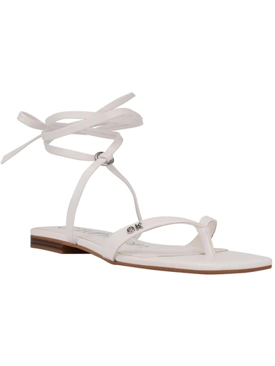 Shop Calvin Klein Minola Womens Faux Leather Ankle Tie Thong Sandals In White