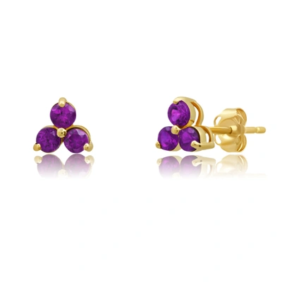 Shop Max + Stone 14k White Or Yellow Gold Small Gemstone Trio Round Stud Earrings With Push Backs In Purple