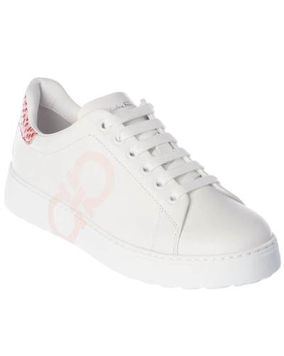 Shop Ferragamo Salvatore  Number Leather Sneaker In White