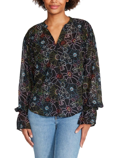 Shop Steve Madden Camella Womens Floral Print Gathered Button-down Top In Multi