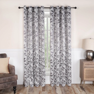 Superior Leaves Jacquard Thermal Insulated Blackout Grommet Panel Curtain Set