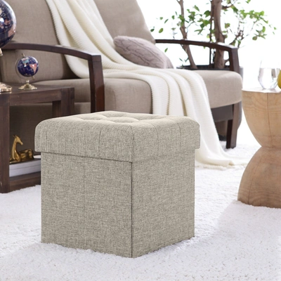 Posh Habitat Foldable Tufted Linen Square Storage Ottoman