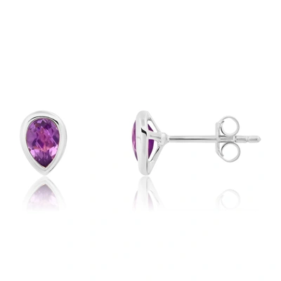 Shop Nicole Miller Sterling Silver Pear Cut 6mm Gemstone Bezel Set Stud Earrings With Push Backs In Multi