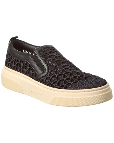 Shop Ferragamo Cassina La Leather-trim Slip-on Sneaker In Black