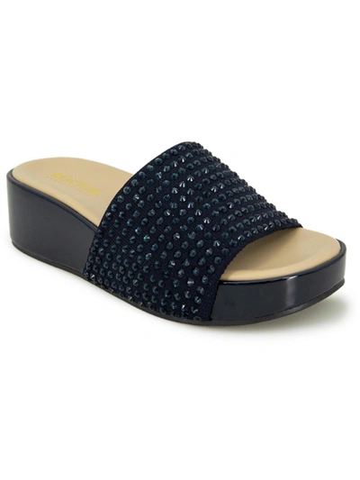 Shop Kenneth Cole Reaction Maila Jewel Womens Rhinestone Peep-toe Wedge Sandals In Blue