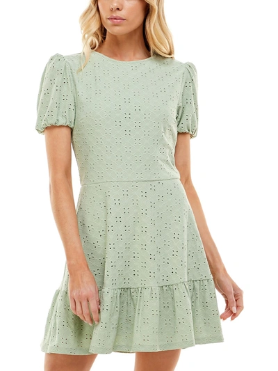 Speechless Juniors Womens Eyelet Puff Sleeves Mini Dress In White