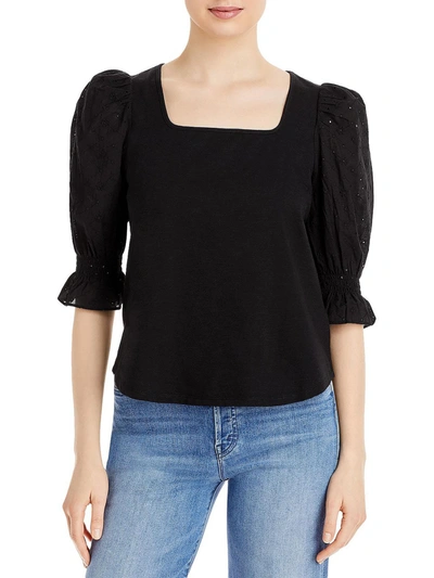 Shop Chenault Womens Eyelet Square Neck Blouse In Black