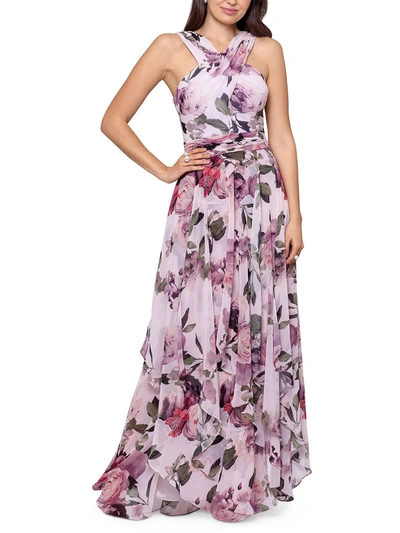 Shop Xscape Womens Criss-cross Maxi Maxi Dress In Purple