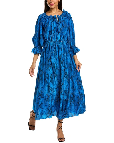 Shop Elie Tahari Off-the-shoulder Silk Midi Dress In Blue