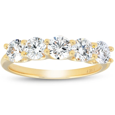 Pompeii3 1 1/4 Ct Lab Grown Diamond Five Stone Wedding Ring 14k Yellow Gold U Prong In Multi