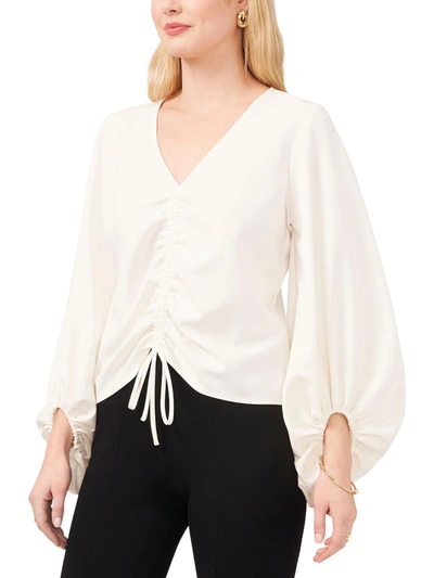 Shop Msk Petites Womens Ruched Puff Sleeves Blouse In White
