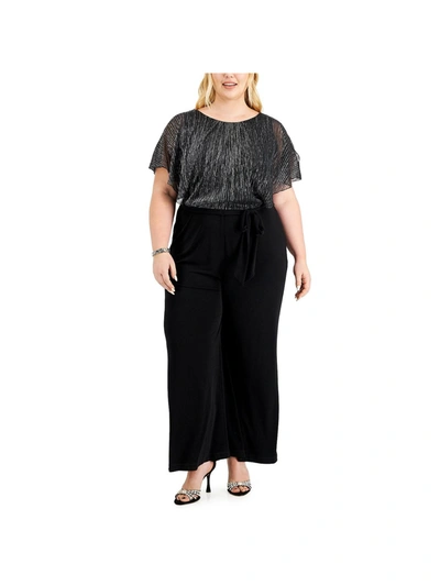 Shop Connected Apparel Plus Womens Shimmer Metallic Jumpsuit In Black