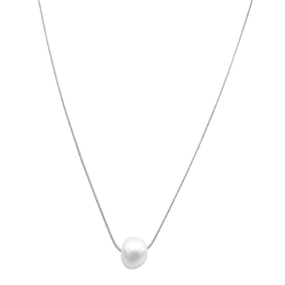 Adornia White Rhodium Plated 10mm Freshwater Pearl Pendant Necklace In Silver
