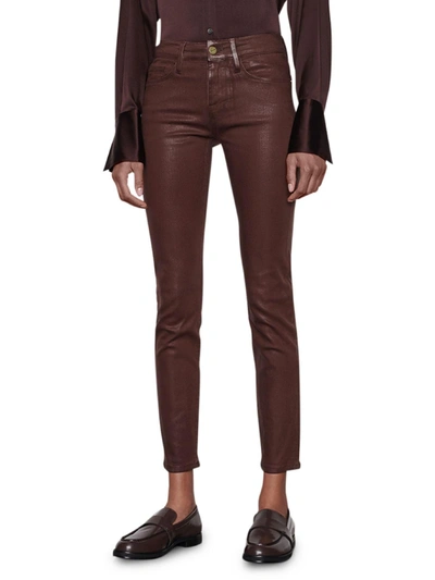 Shop Frame Jeanne Womens Mid-rise Coated Skinny Jeans In Brown