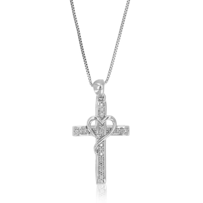 Vir Jewels 1/10 Cttw Lab Grown Diamond Cross And Heart Pendant Necklace .925 Sterling Silver 2/3 Inch With 18 I In Silver