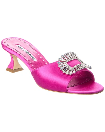 Shop Manolo Blahnik Laalita 50 Satin Sandal In Pink