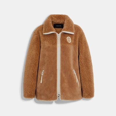 Shop Coach Outlet Tonal Sherpa Zip Up In Brown