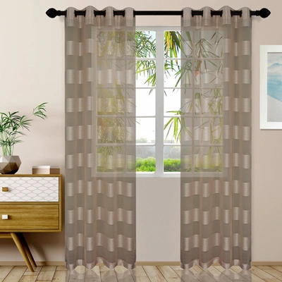 Superior Modern Traditional Delicate Rope Textured Stripe Sheer Grommet Curtain Panel Set