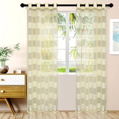 Superior Modern Traditional Delicate Rope Textured Stripe Sheer Grommet Curtain Panel Set