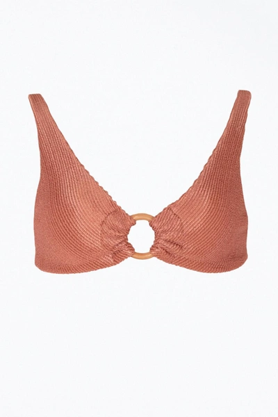 Shop Soah Rebecca Ribbed O-ring Bikini Top In Blush In Pink
