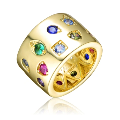 Shop Rachel Glauber Gold Plated Multi Colored Cubic Zirconia Wide Band Ring