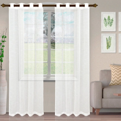 Superior Modern Transtitional Delicate Rustic Stripe Sheer Grommet Curtain Panel Set