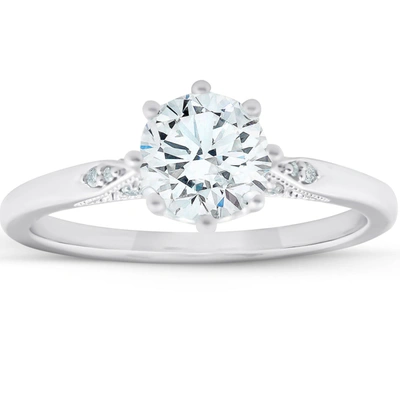 Pompeii3 1.05 Ct Diamond Engagement Ring Vintage Accent 14k White Gold 8 Prong In White